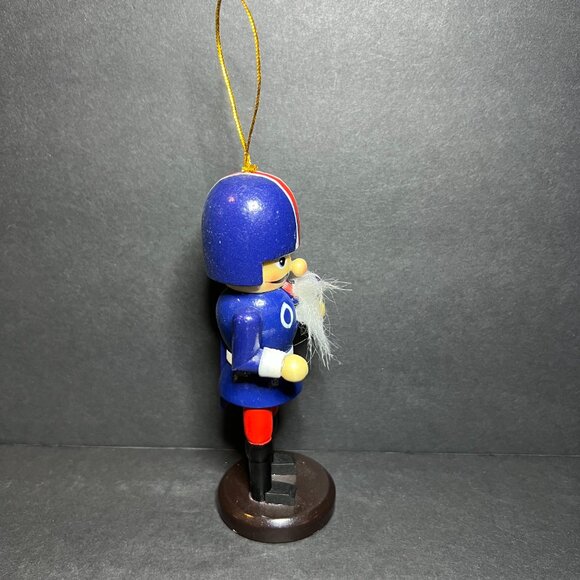 Hand Painted Blue Red White Wooden Football Player Nutcracker Christmas Ornament - Picture 7 of 8